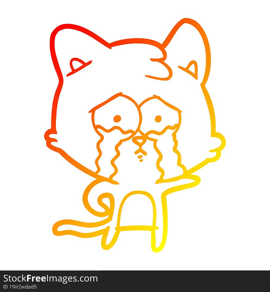 warm gradient line drawing cartoon crying cat