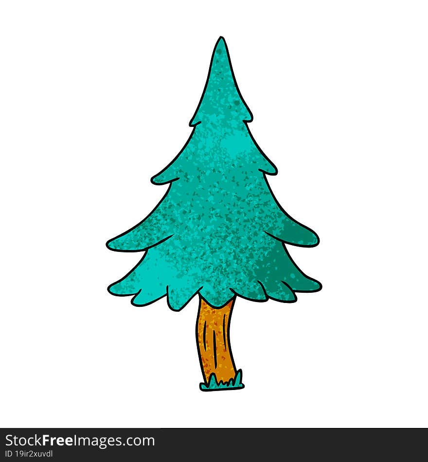 textured cartoon doodle of woodland pine trees