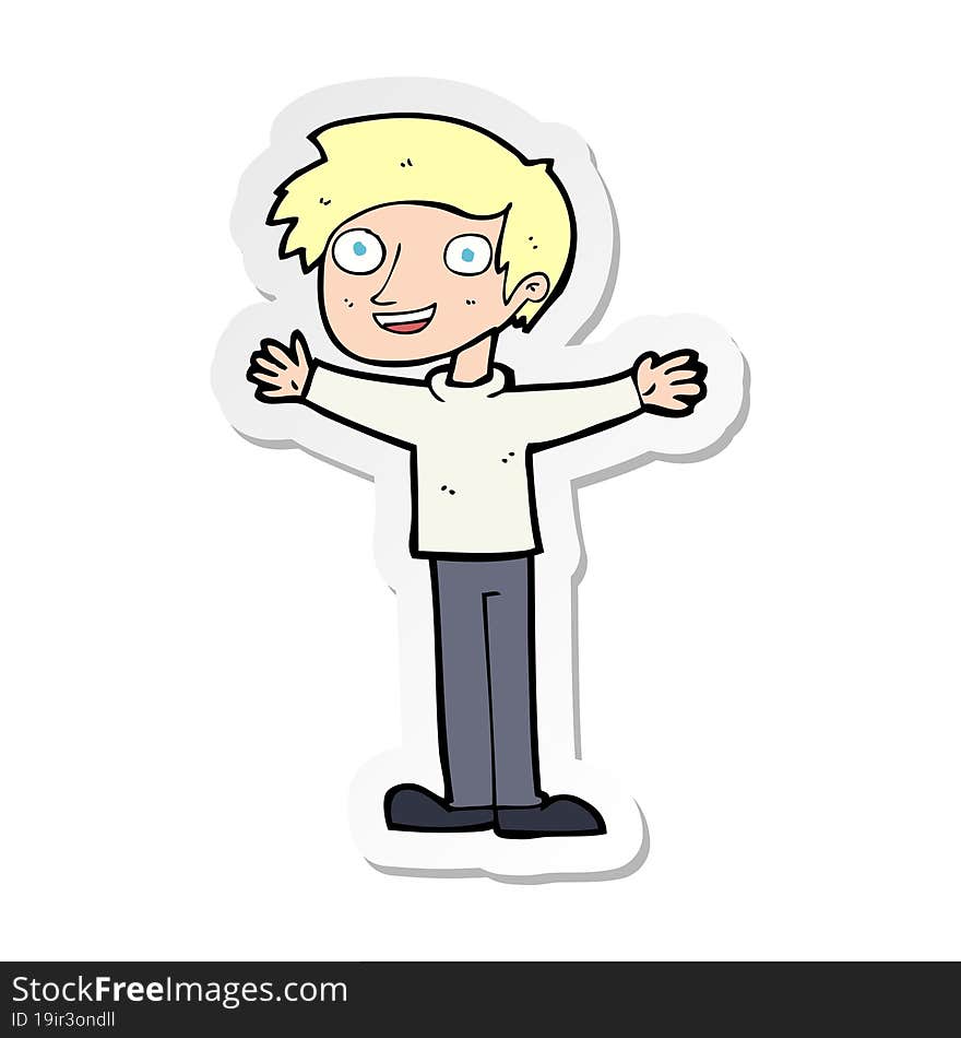 sticker of a cartoon enthusiastic man