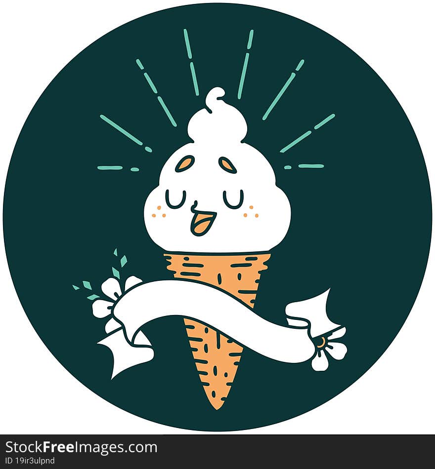 icon of tattoo style ice cream character