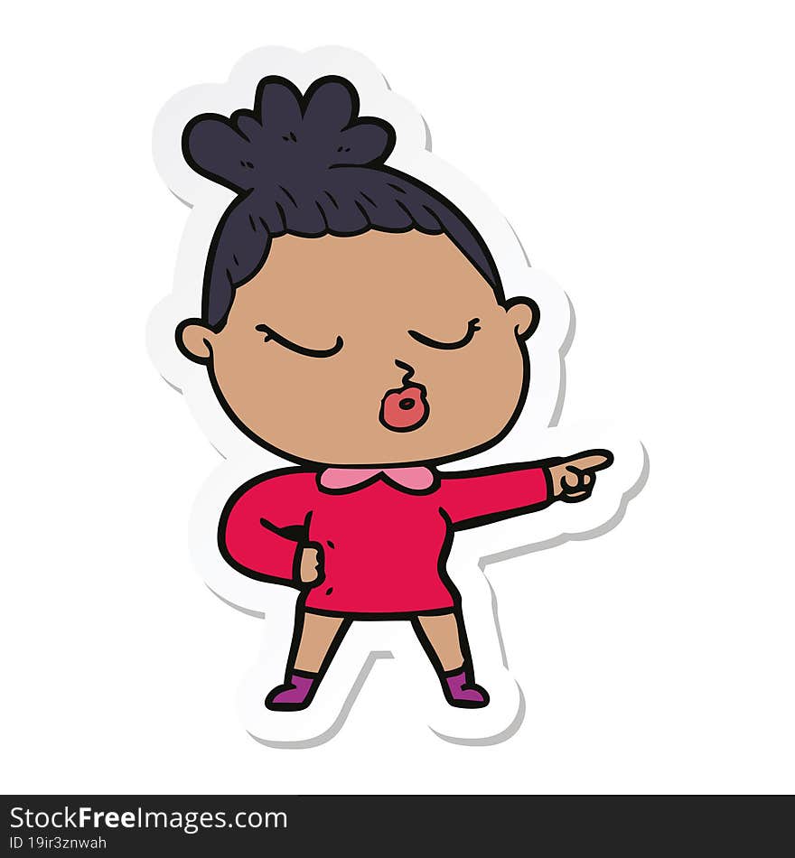 sticker of a cartoon calm woman