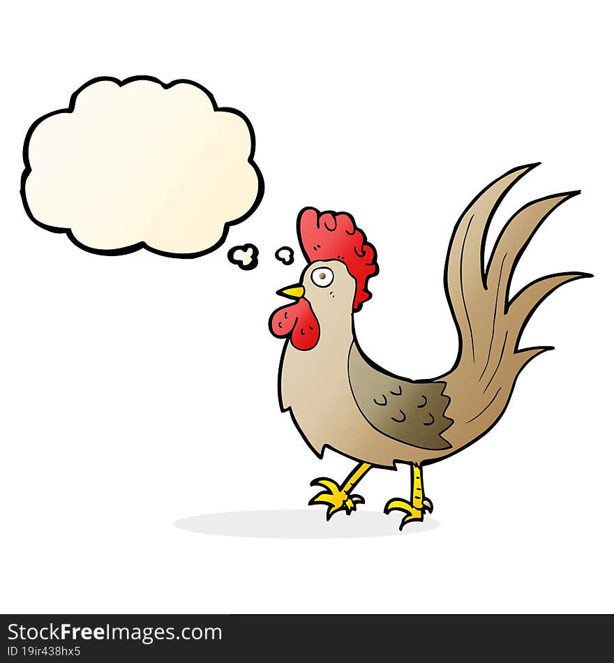 cartoon cockerel with thought bubble