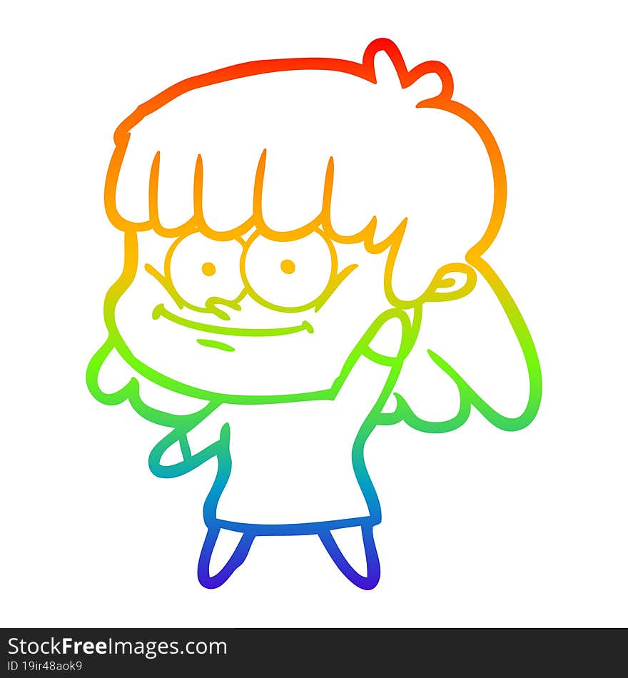 Rainbow Gradient Line Drawing Cartoon Girl Smiling