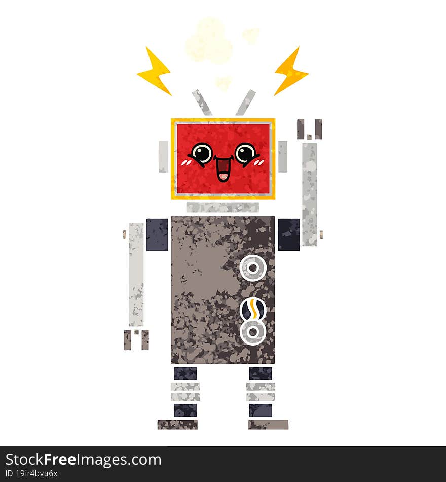 retro illustration style cartoon of a happy robot