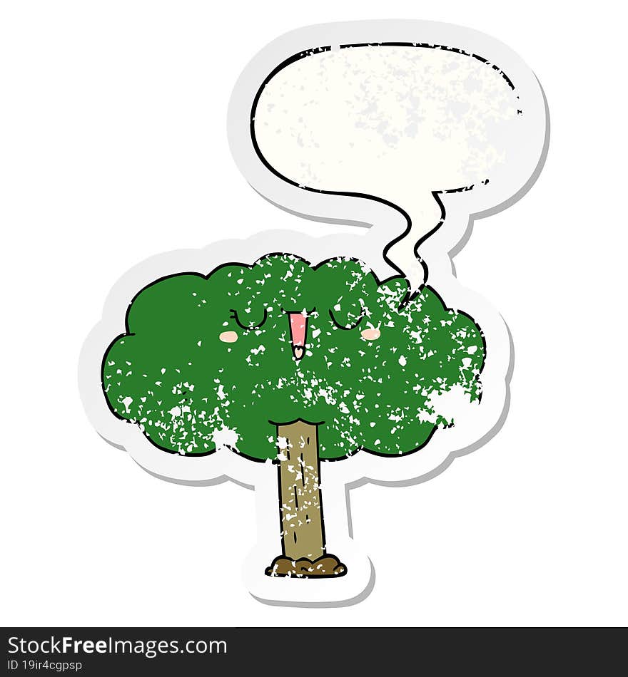 cartoon tree and speech bubble distressed sticker