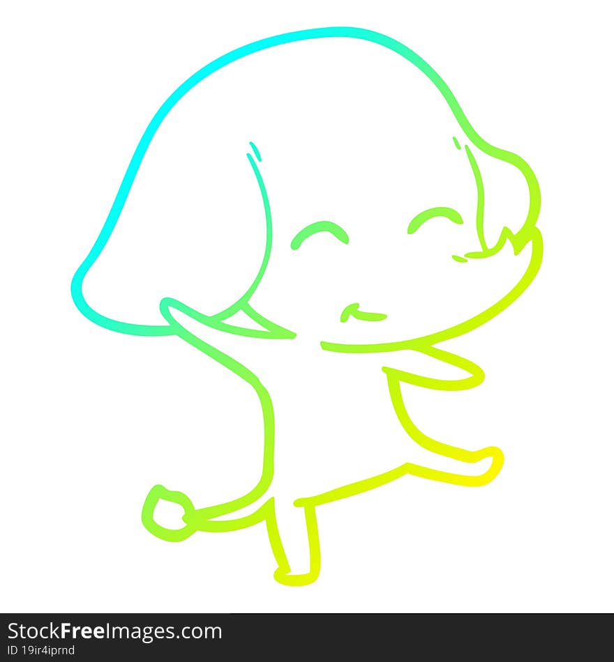 cold gradient line drawing of a cute cartoon elephant dancing