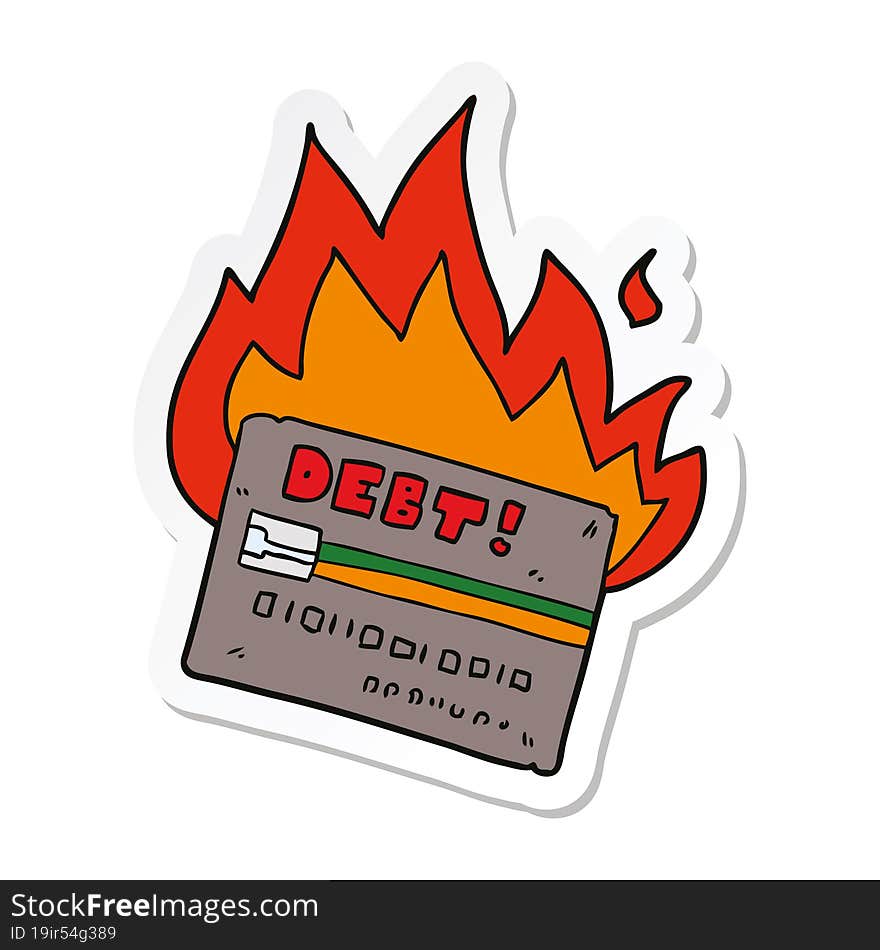 Sticker Of A Burning Credit Card Cartoon