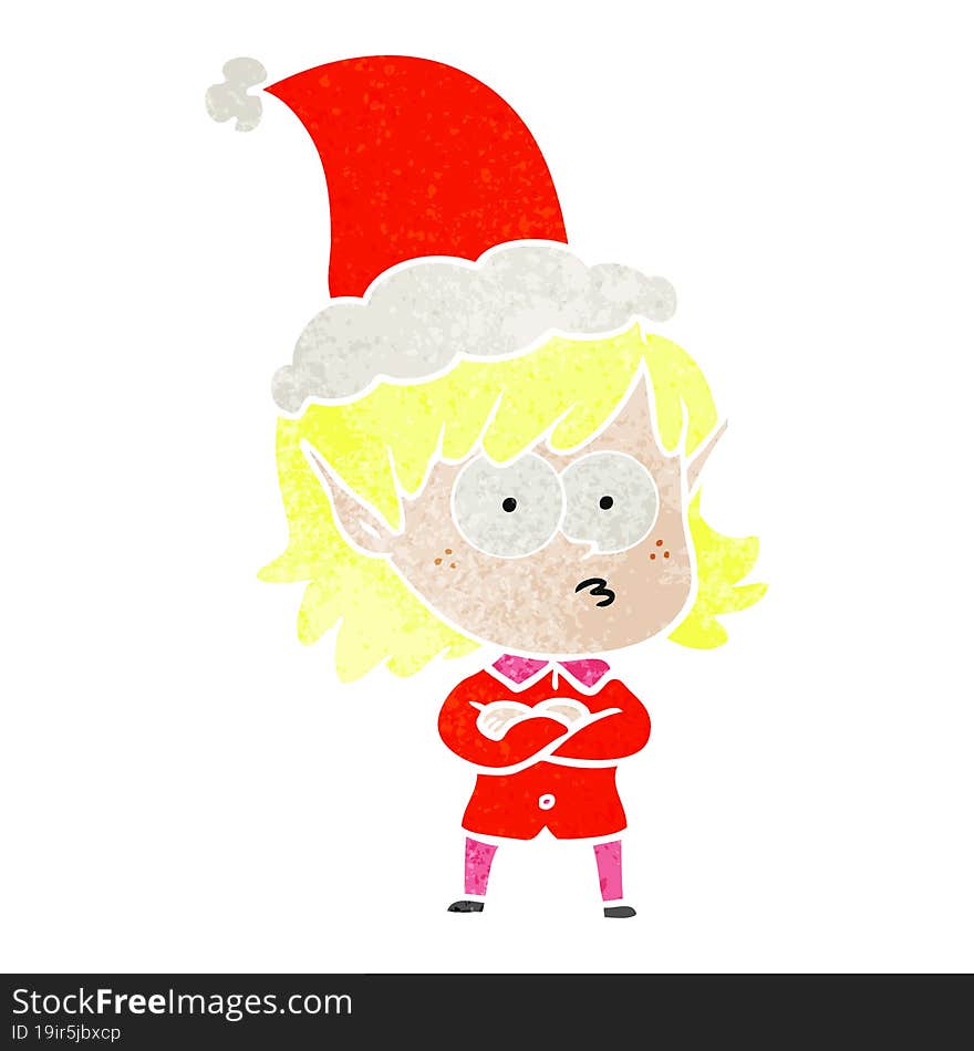 retro cartoon of a elf girl staring wearing santa hat