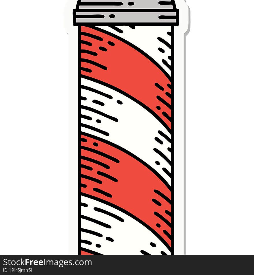 sticker of tattoo in traditional style of a barbers pole. sticker of tattoo in traditional style of a barbers pole