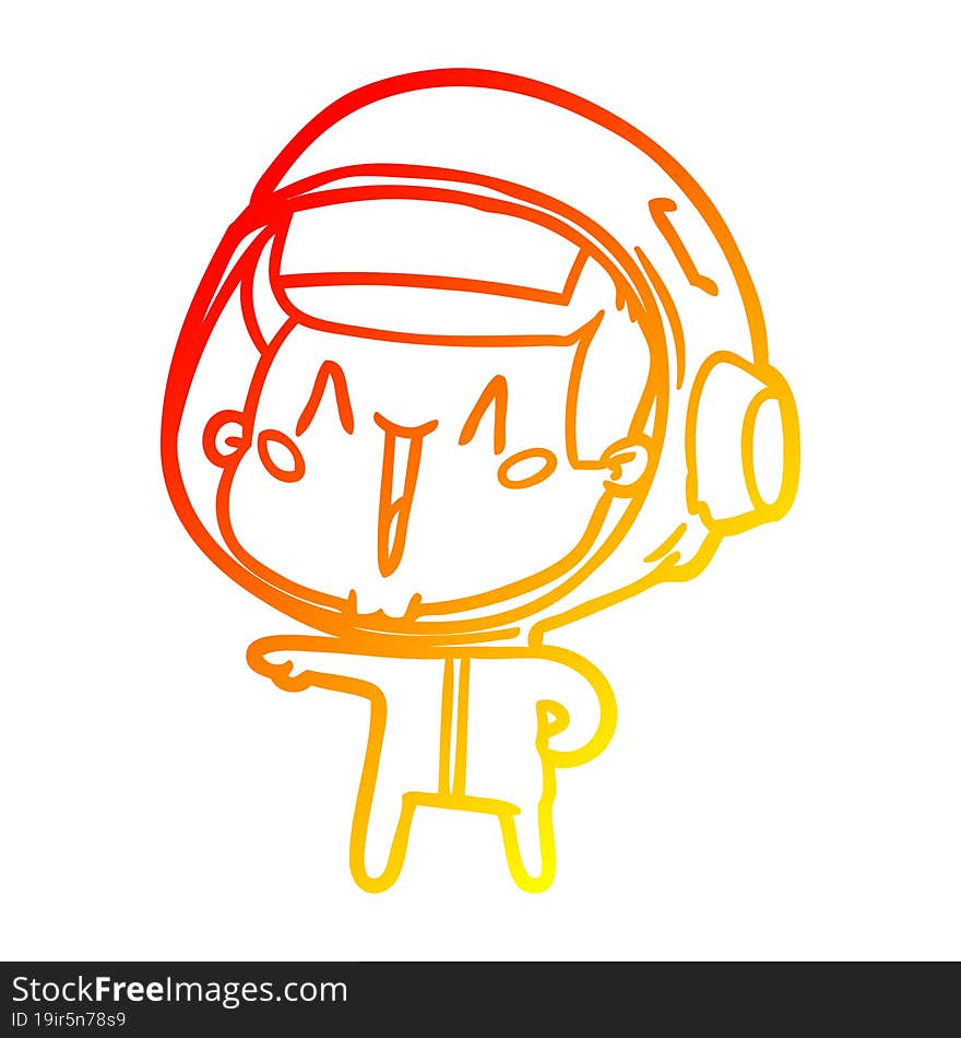 warm gradient line drawing of a happy cartoon astronaut pointing