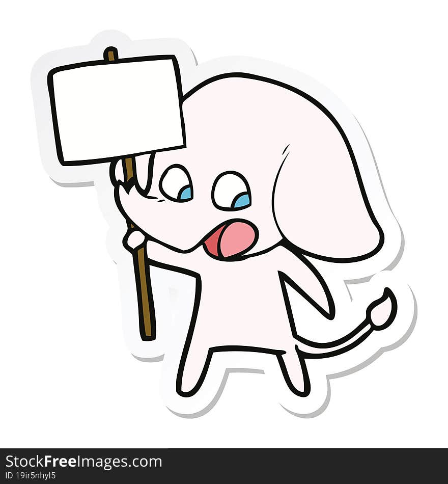 sticker of a cute cartoon elephant holding placard