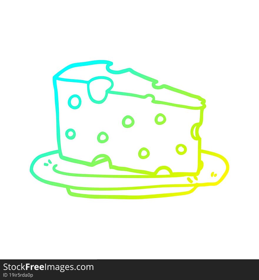 cold gradient line drawing of a cartoon cheese on plate