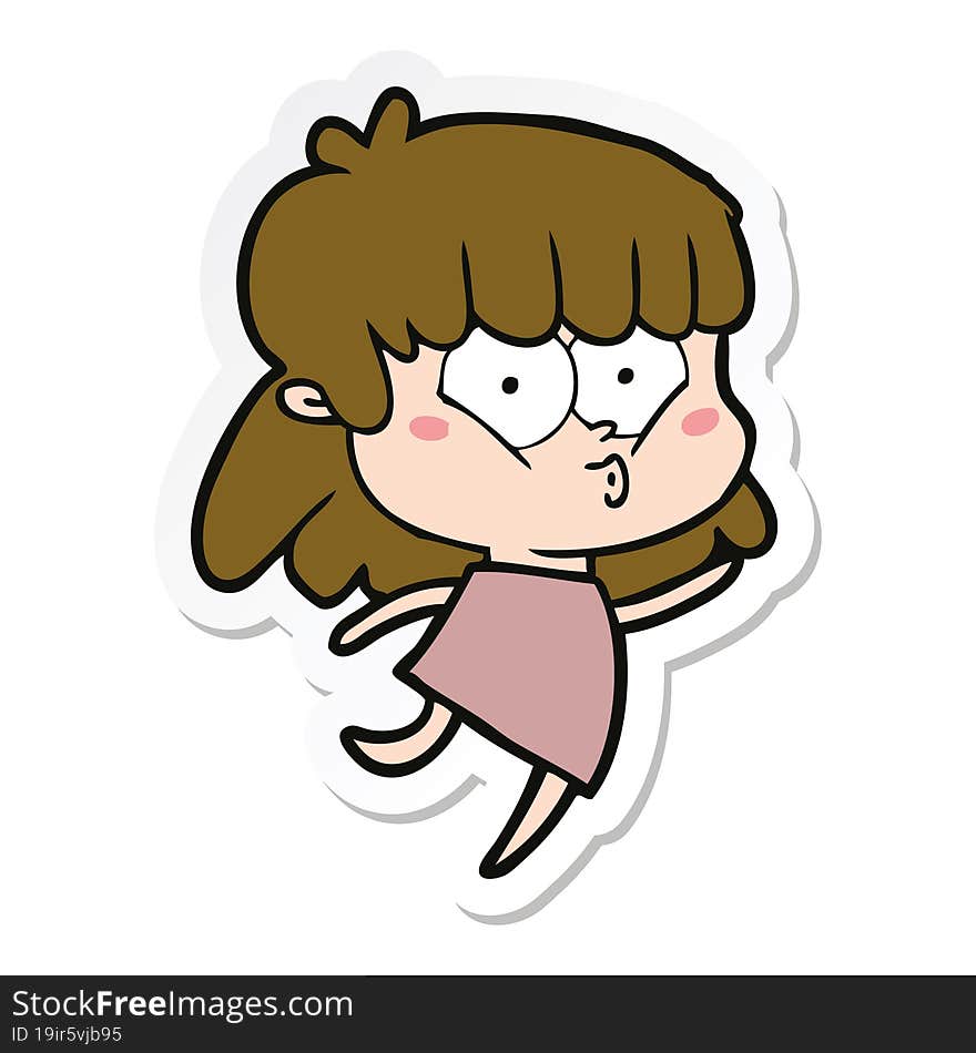 sticker of a cartoon whistling girl