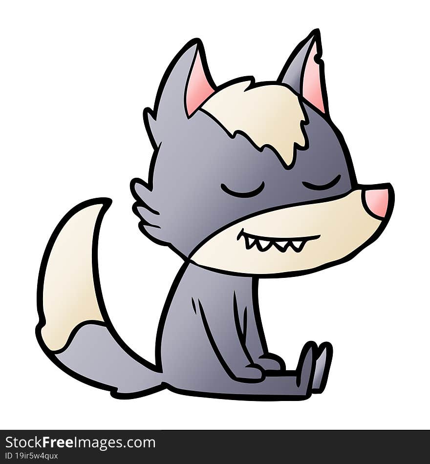 friendly cartoon wolf sitting down. friendly cartoon wolf sitting down