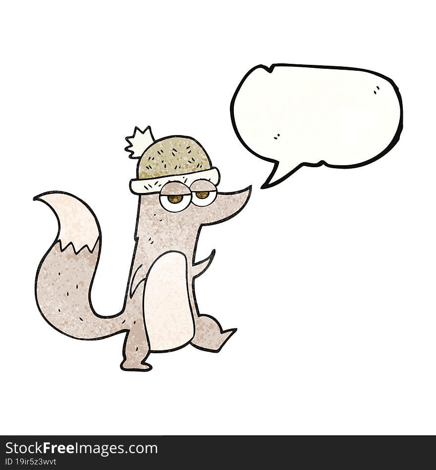 Speech Bubble Textured Cartoon Little Wolf Wearing Hat