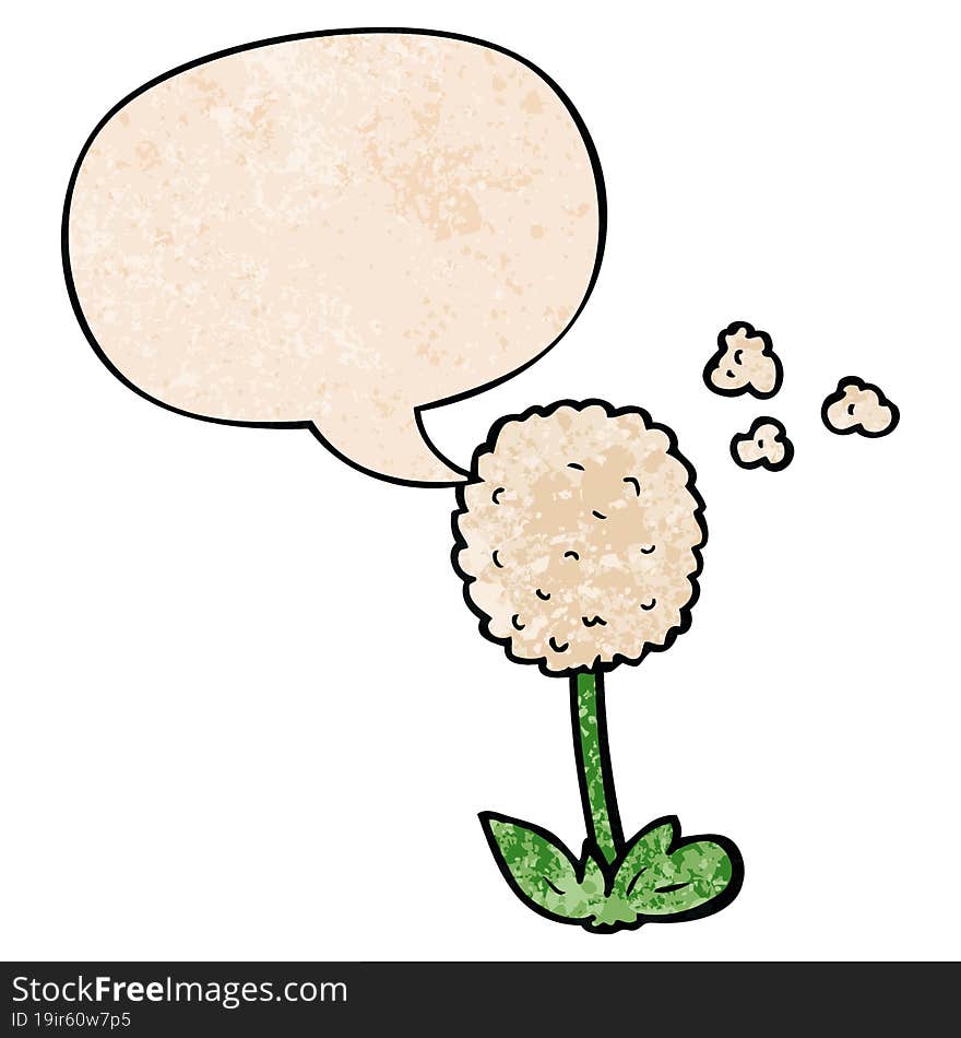 cartoon flower and speech bubble in retro texture style