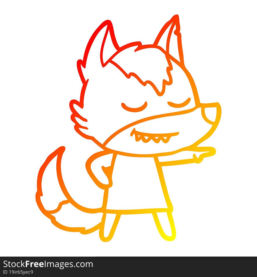 warm gradient line drawing friendly cartoon wolf girl pointing