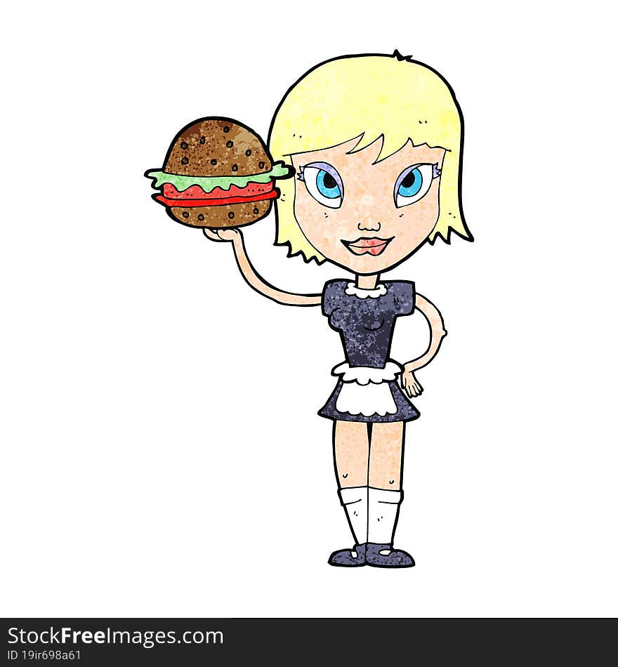 Cartoon Waitress With Burger