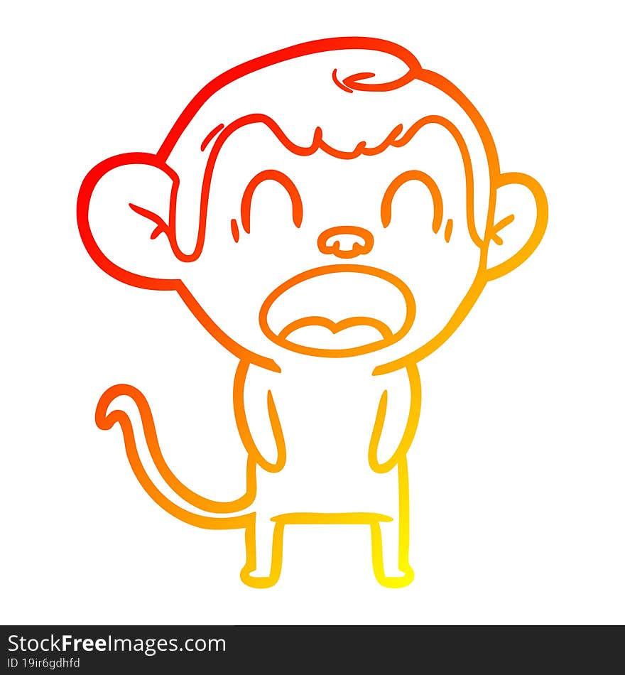 Warm Gradient Line Drawing Yawning Cartoon Monkey