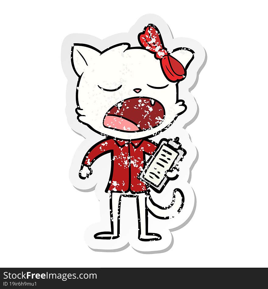 distressed sticker of a cartoon yawning cat