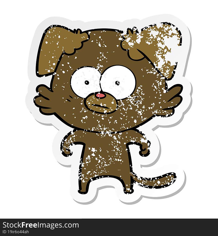 Distressed Sticker Of A Nervous Dog Cartoon