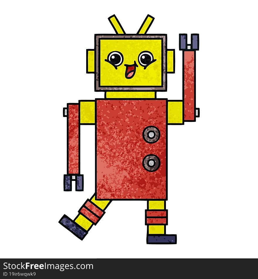 Retro Grunge Texture Cartoon Robot