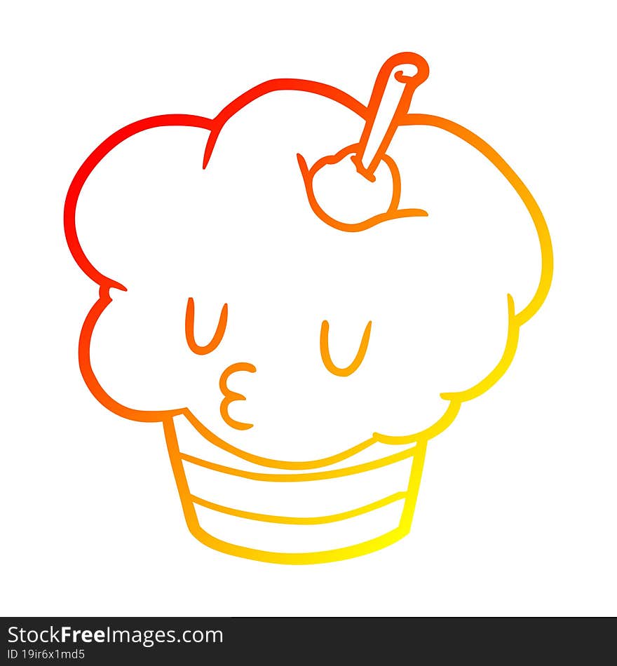 warm gradient line drawing funny cupcake