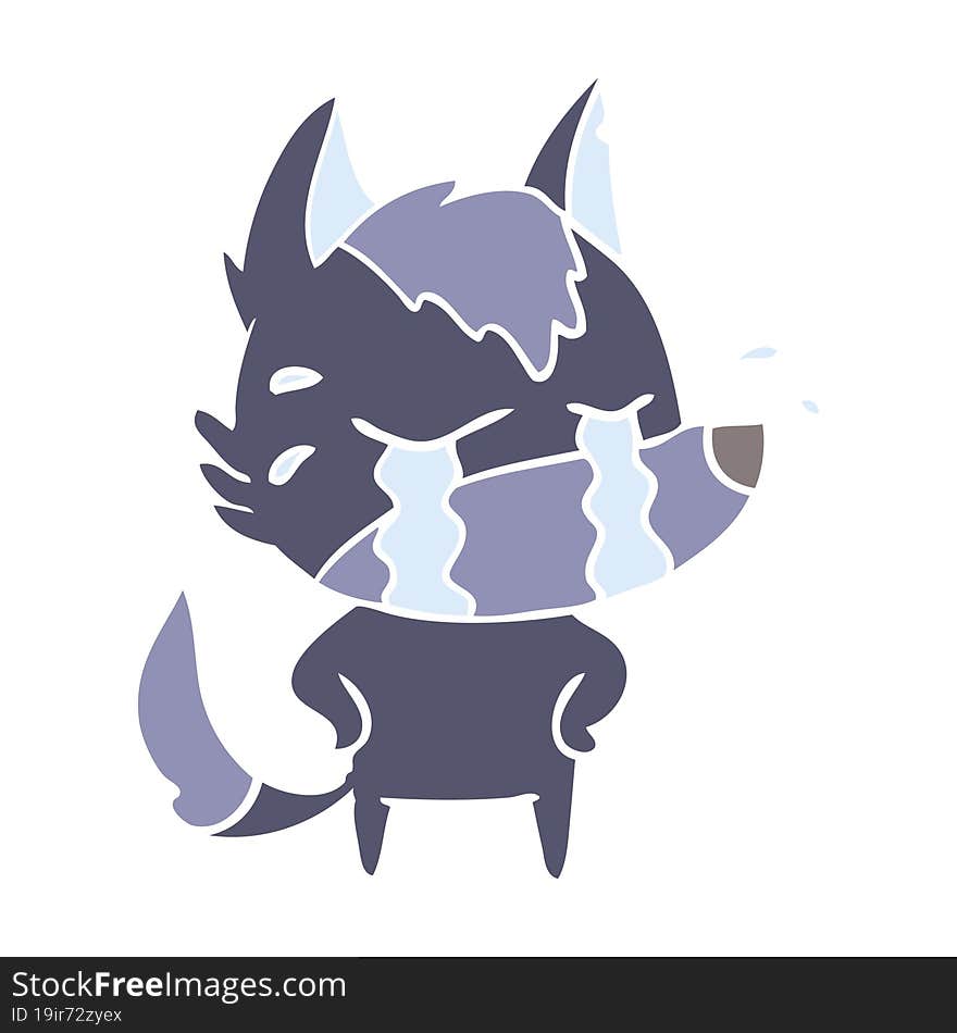 flat color style cartoon crying wolf