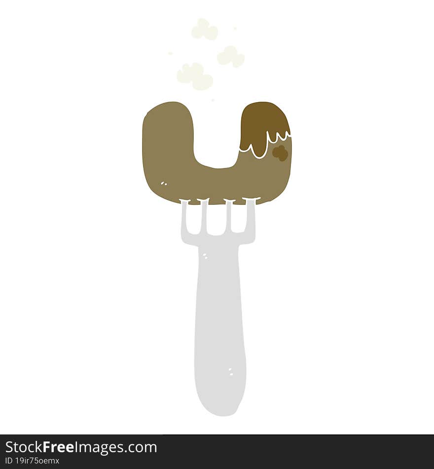 Flat Color Style Cartoon Sausage On Fork