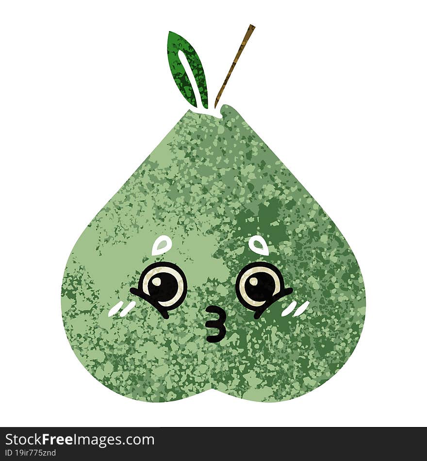 retro illustration style cartoon of a green pear