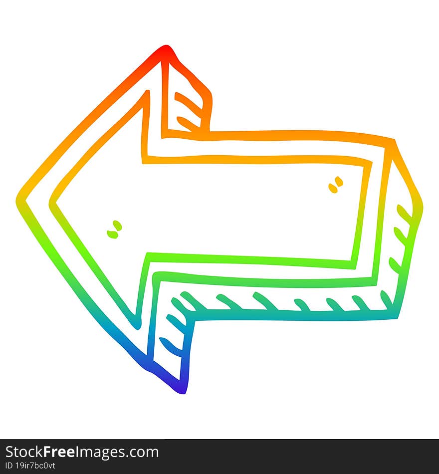 rainbow gradient line drawing of a cartoon arrow