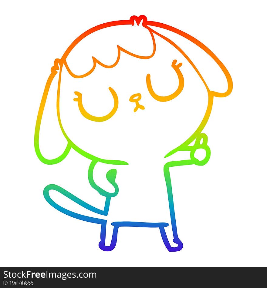 rainbow gradient line drawing of a cute cartoon dog