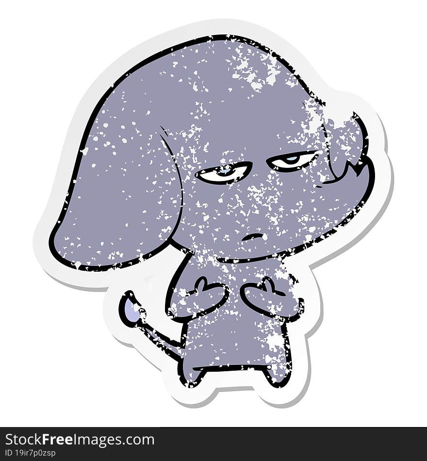 distressed sticker of a annoyed cartoon elephant