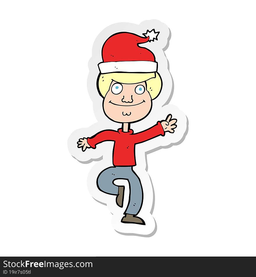 Sticker Of A Cartoon Man Ready For Christmas