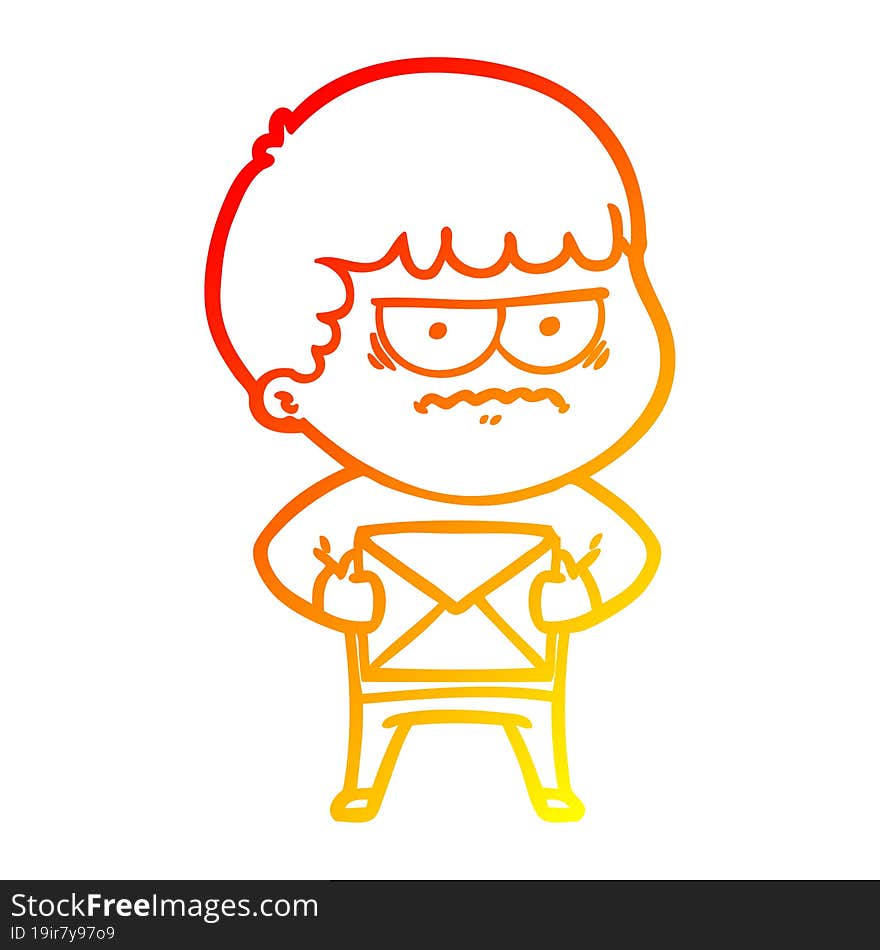 Warm Gradient Line Drawing Cartoon Annoyed Man