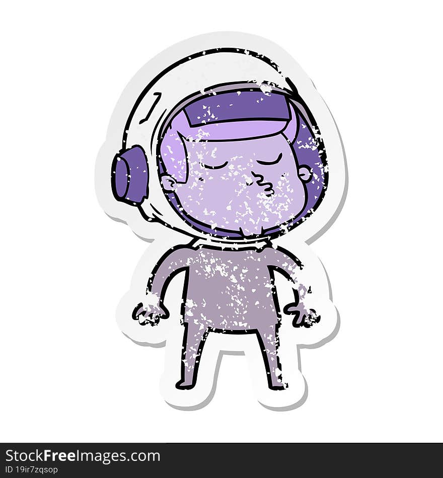 distressed sticker of a cartoon confident astronaut