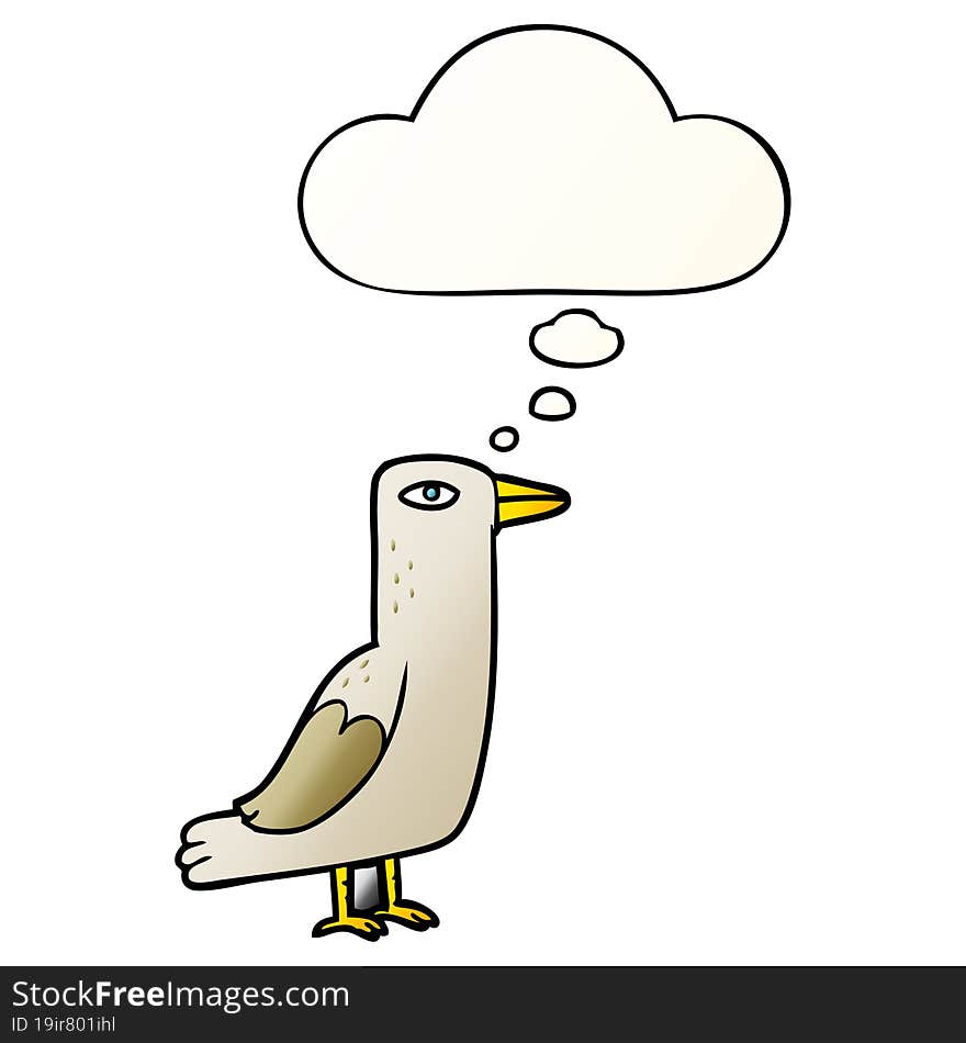 cartoon bird with thought bubble in smooth gradient style