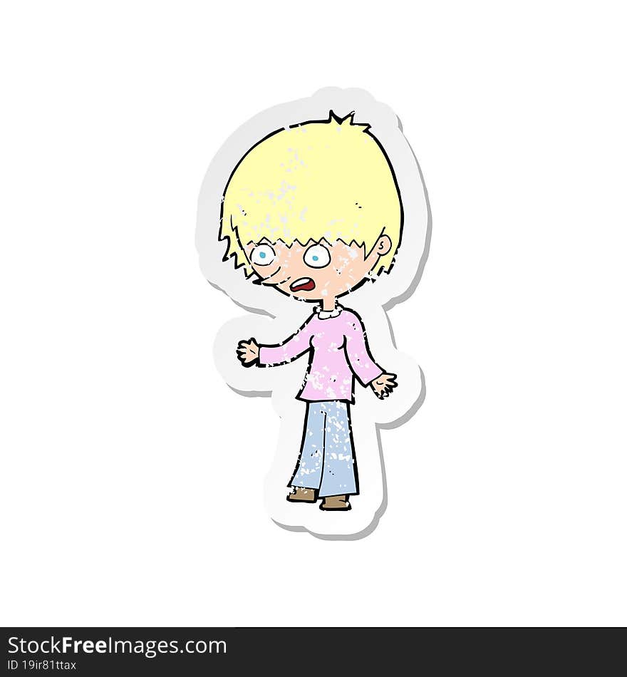 Retro Distressed Sticker Of A Cartoon Stressed Out Woman