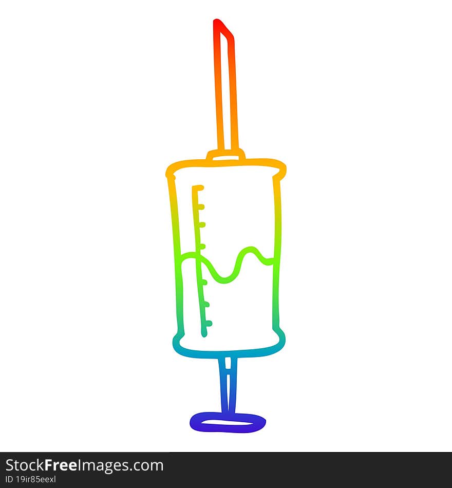 rainbow gradient line drawing cartoon syringe of blood