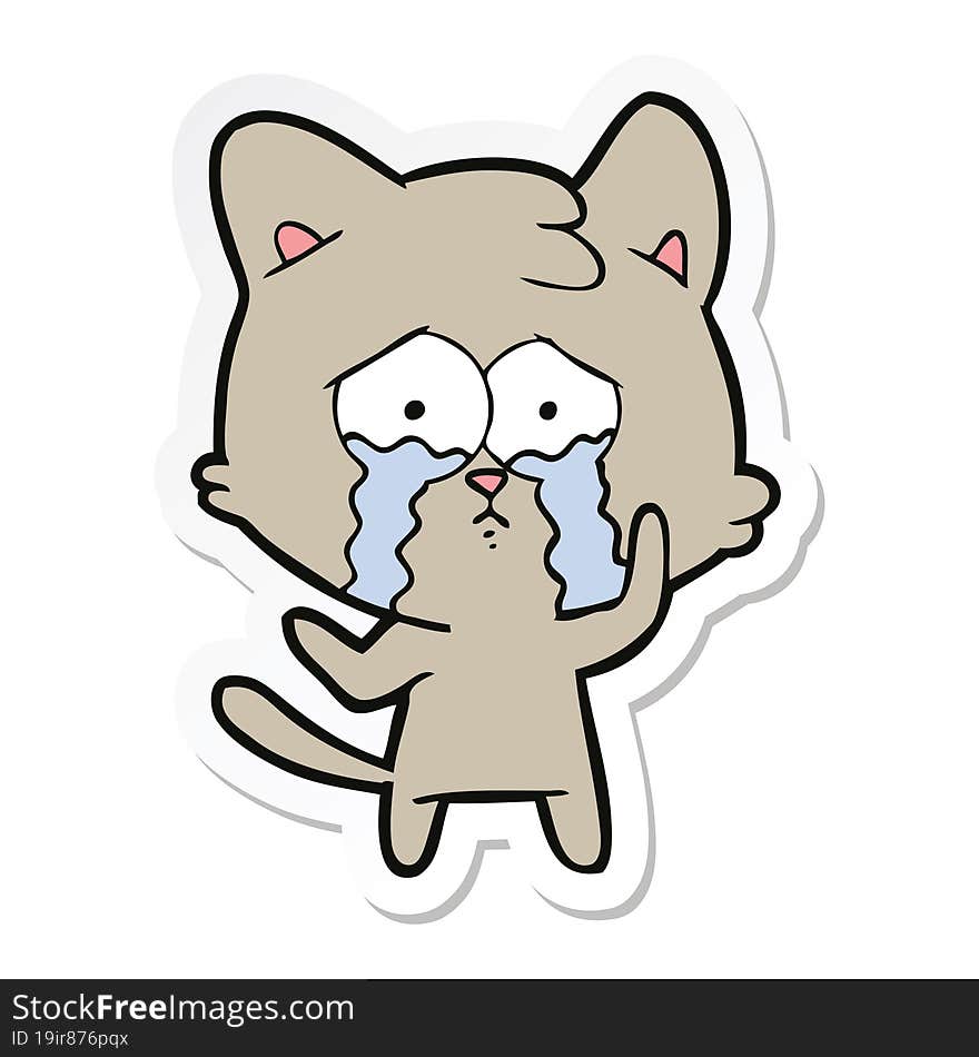 Sticker Of A Cartoon Crying Cat