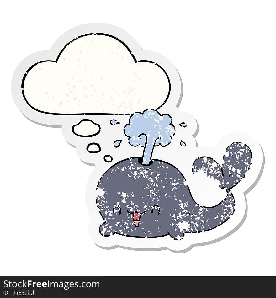 cartoon whale and thought bubble as a distressed worn sticker