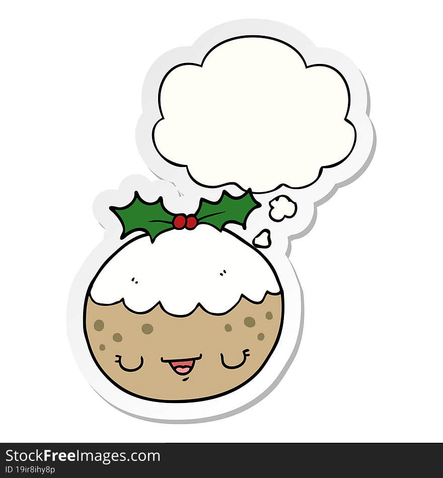 cute cartoon christmas pudding and thought bubble as a printed sticker