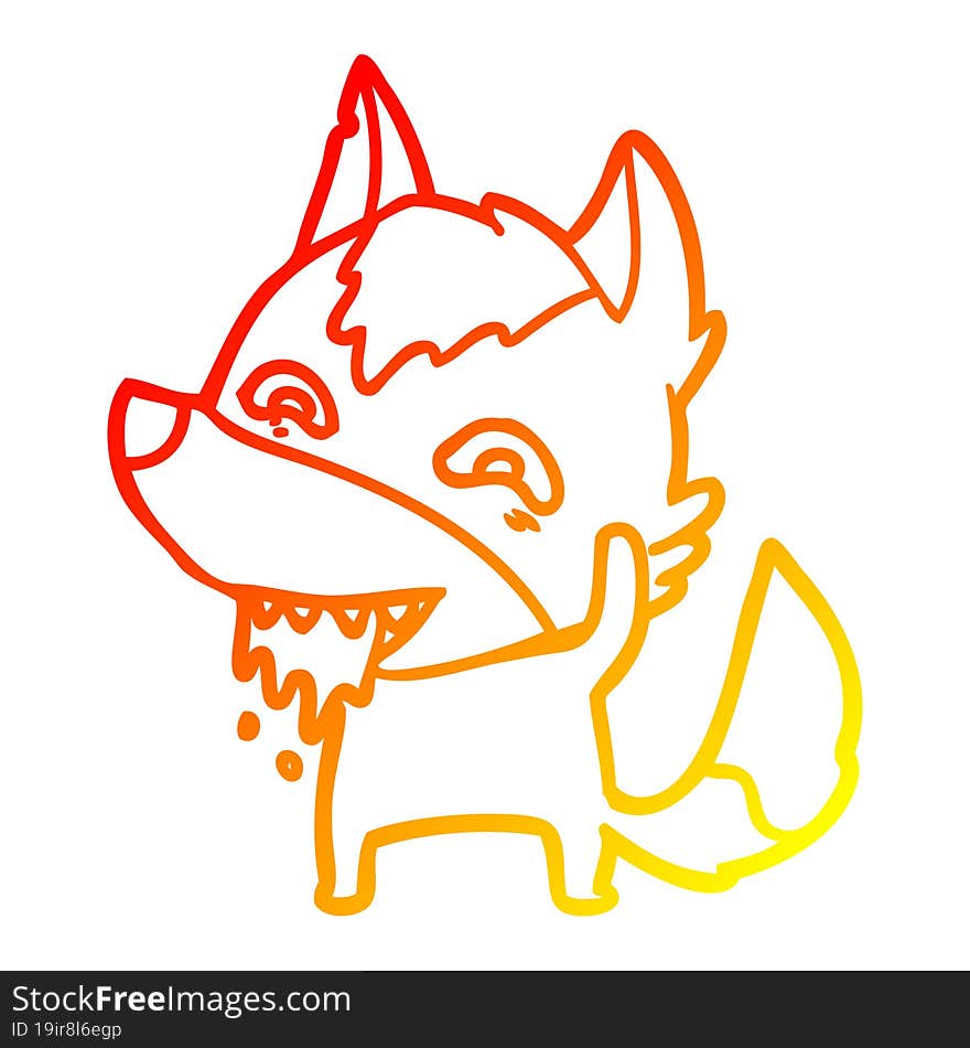 Warm Gradient Line Drawing Cartoon Hungry Wolf