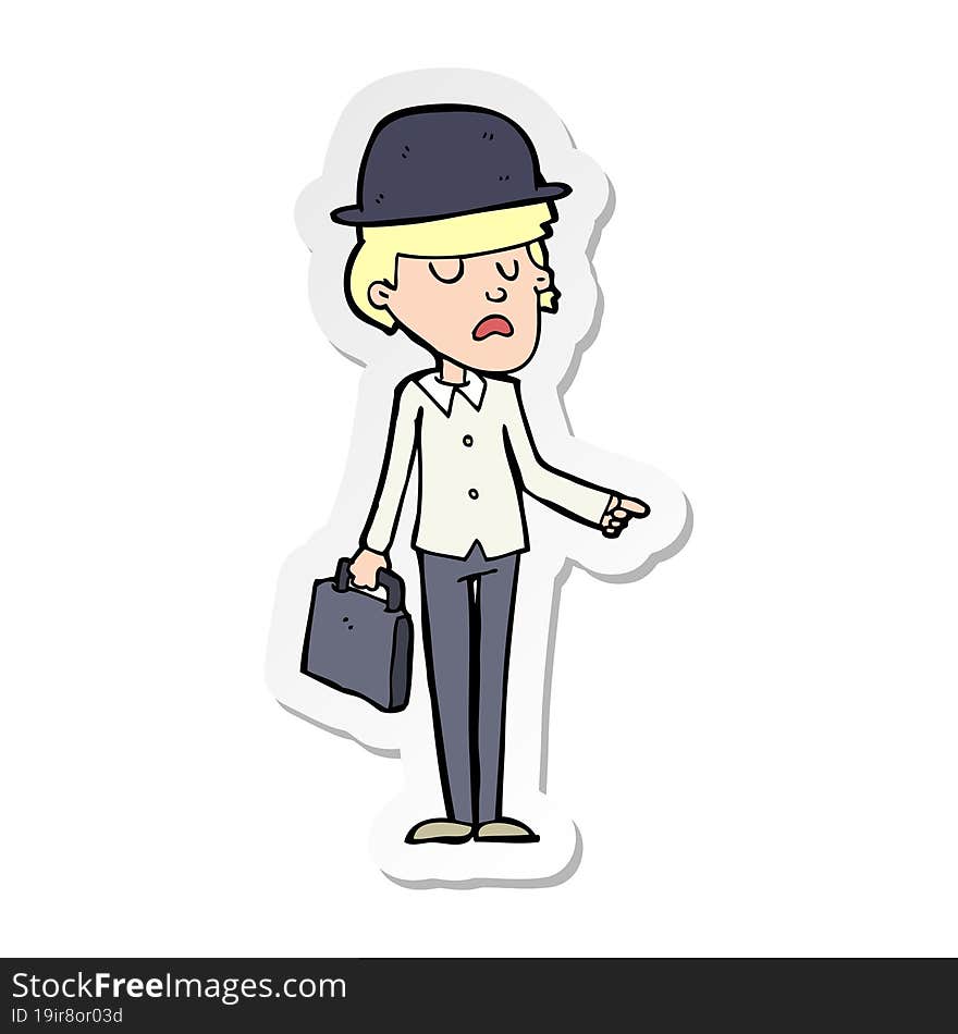 sticker of a cartoon man in bolwer hat