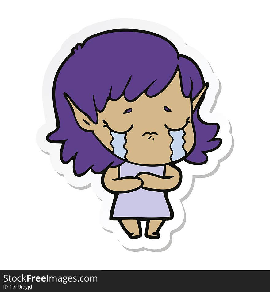 sticker of a cartoon crying elf girl