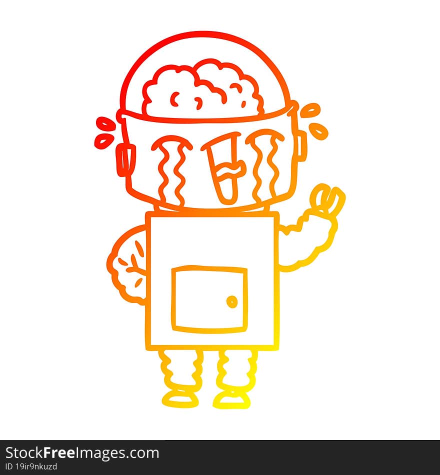 warm gradient line drawing cartoon crying robot