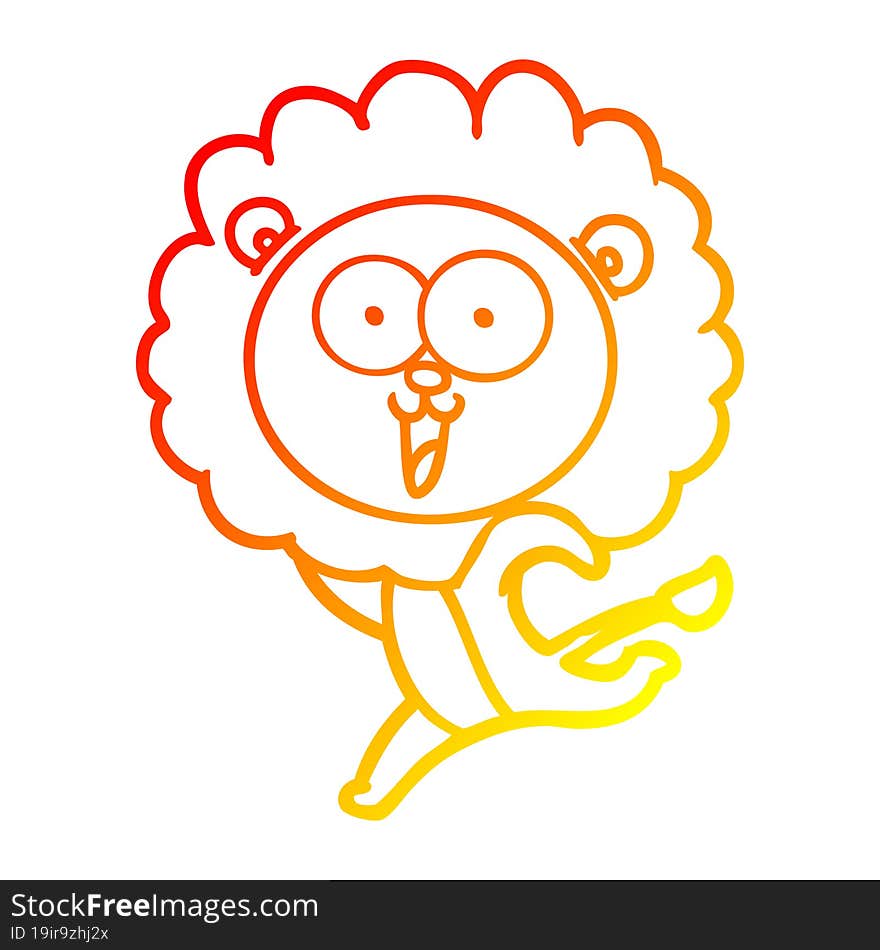 warm gradient line drawing of a happy cartoon lion