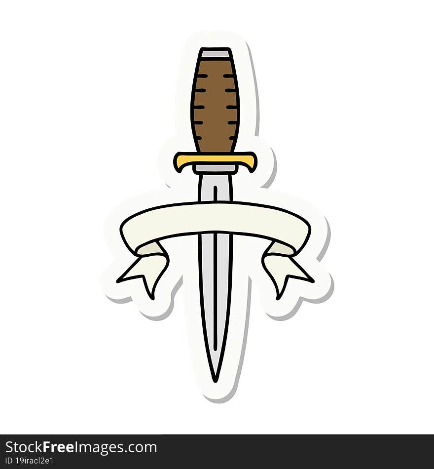 tattoo sticker with banner of a dagger