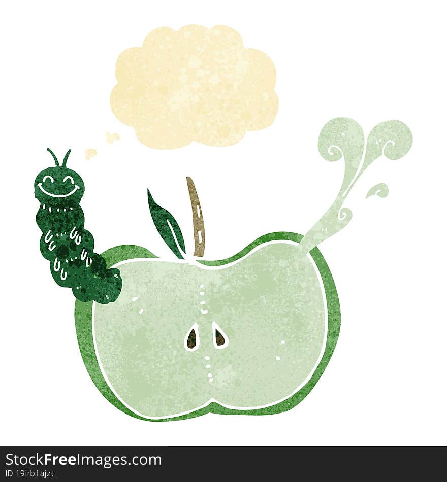 cartoon apple with bug with thought bubble