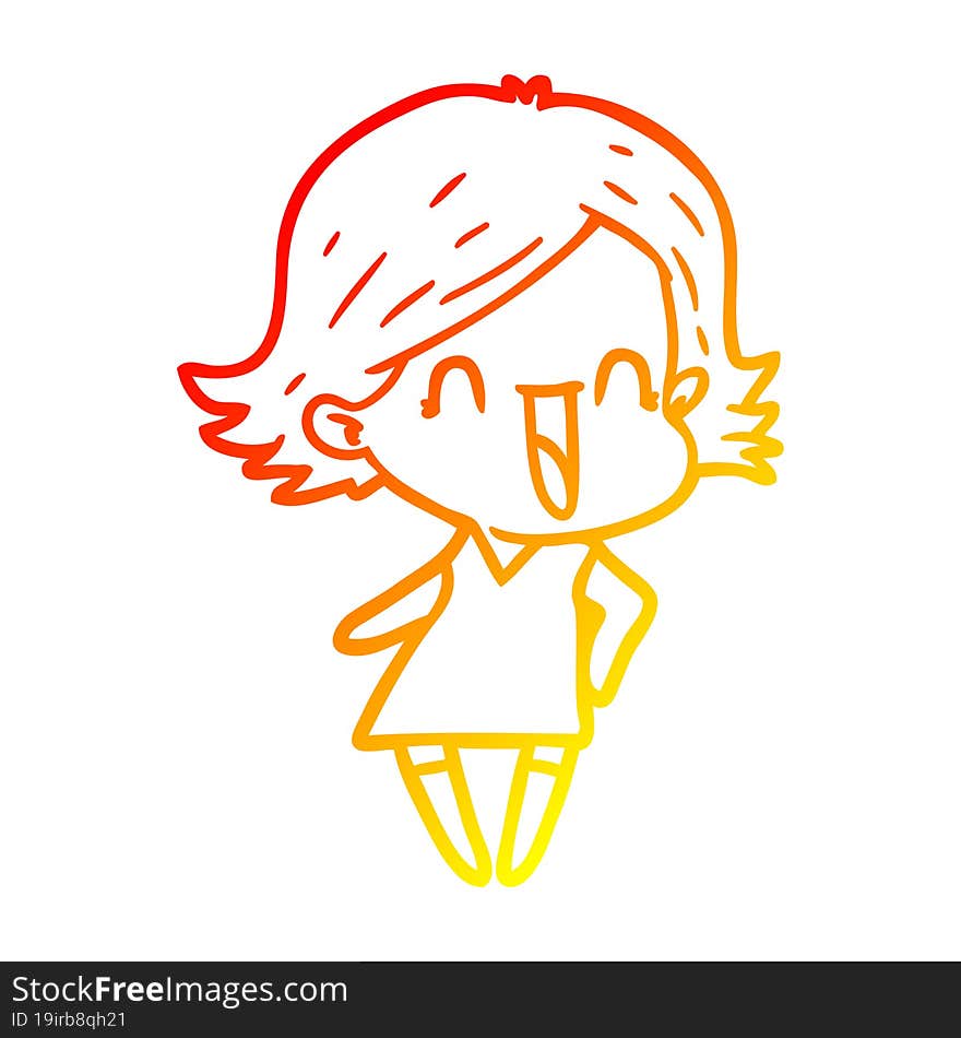 warm gradient line drawing of a cartoon happy woman